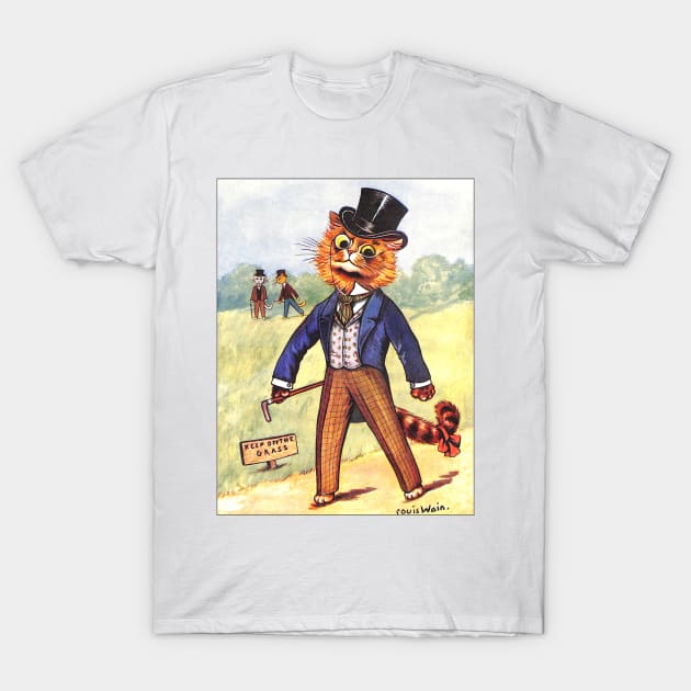 Funny Fashion Cat by Louis Wain T-Shirt by KarwilbeDesigns
